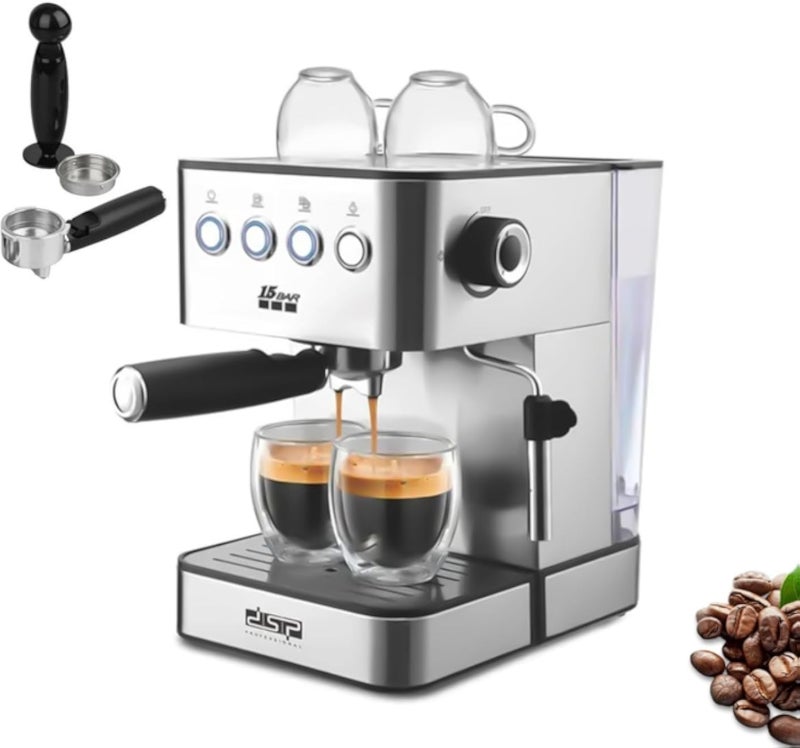 ماكينة إسبريسو دي إس بي - ماكينة إسبريسو وقهوة متعددة الاستخدامات، 850 واط، سعة 1.8 لتر، مضخة 15 بار، هيكل من الفولاذ المقاوم للصدأ، تحكم إلكتروني، حماية من الضغط الزائد، KA3090